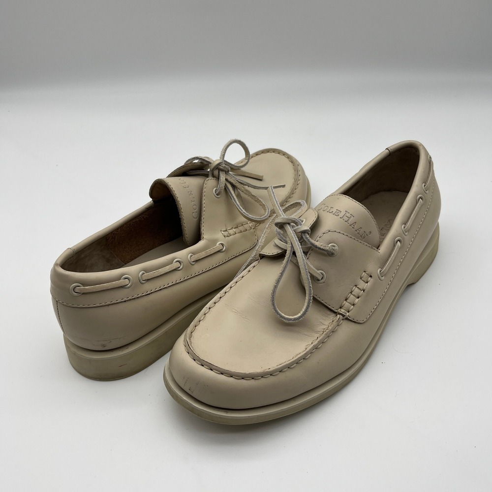 Cole Haan‎ Country Mens 10M Beige Leather Boat Shoes Loafers C00036